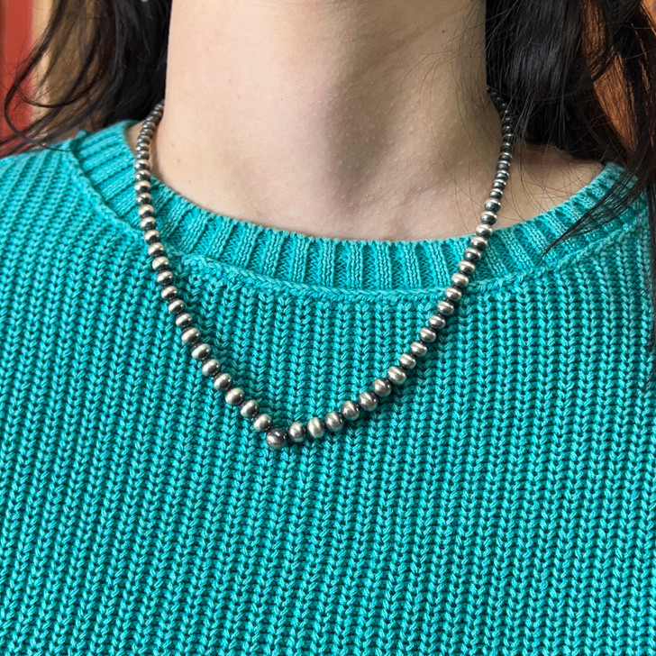 18" 4-8mm Sterling Silver Handstrung Bead Graduated Necklace