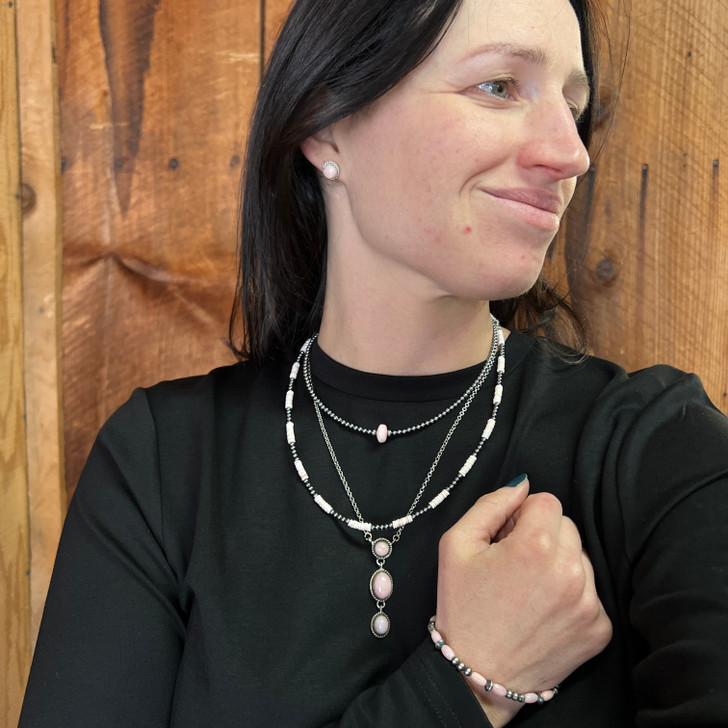Hada Collection Pink Opal Triple Stone Lariat Necklace