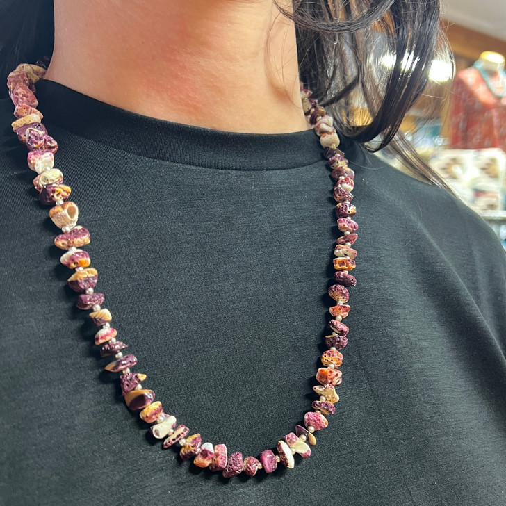 22" Handstung Sterling Silver & Spiny Oyster Necklace