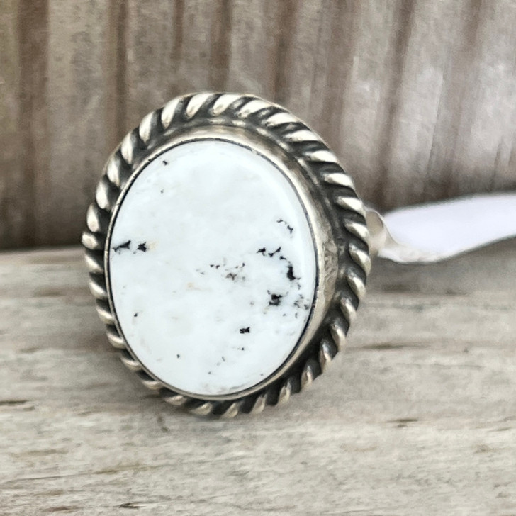 Navajo Handmade White Buffalo Adjustable Ring - Stockyard Style