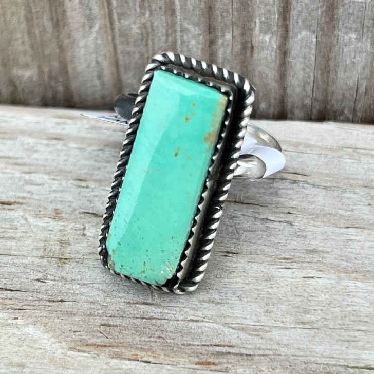 Navajo Handmade Kingman Turquoise Adjustable Ring - Tia Long