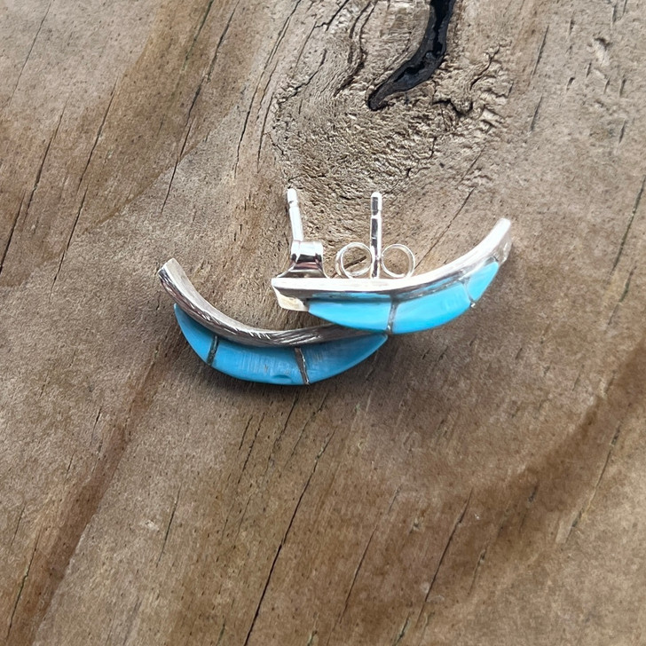 Zuni Handmade Turquoise Crescent Post Earrings - Kent Lonjose