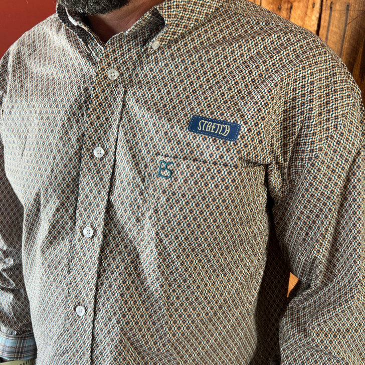 Panhandle Slim Men's Tan Long Sleeve Single Pocket Button Shirt RMB2S08244