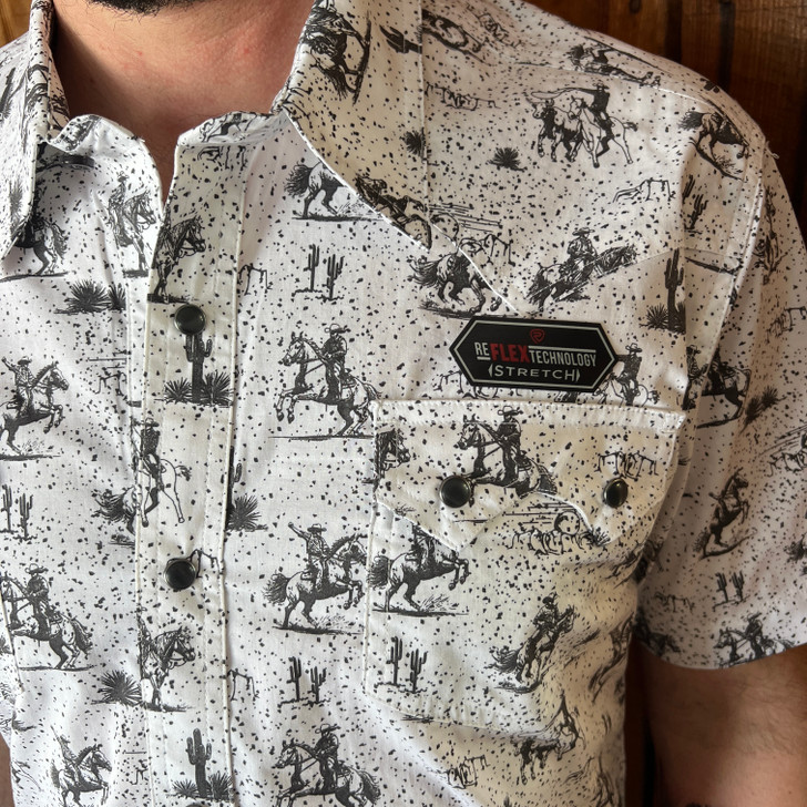 Rock & Roll Ranch Printed Short Sleeve White Snap Shirt