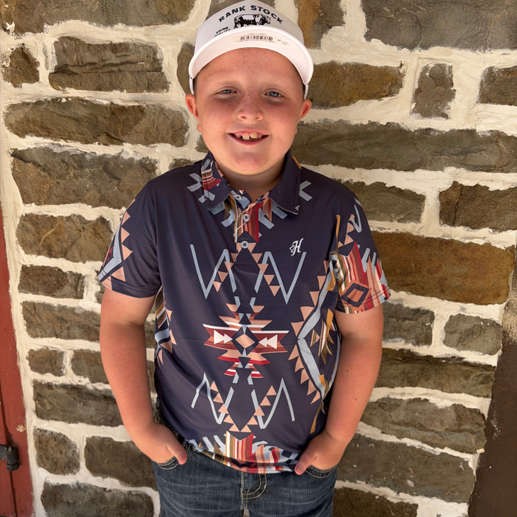 Hooey Boy's Weekender Navy Aztec Polo HP2601NVAZ-Y