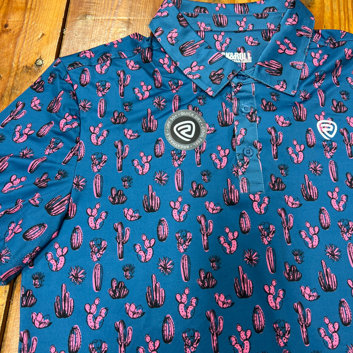 Rock & Roll Men's Royal Blue Cactus Printed Polo Shirt