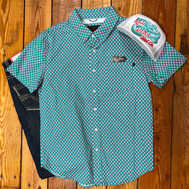 Rock & Roll Men's Teal Geometric Reflex Short Sleeve Shirt