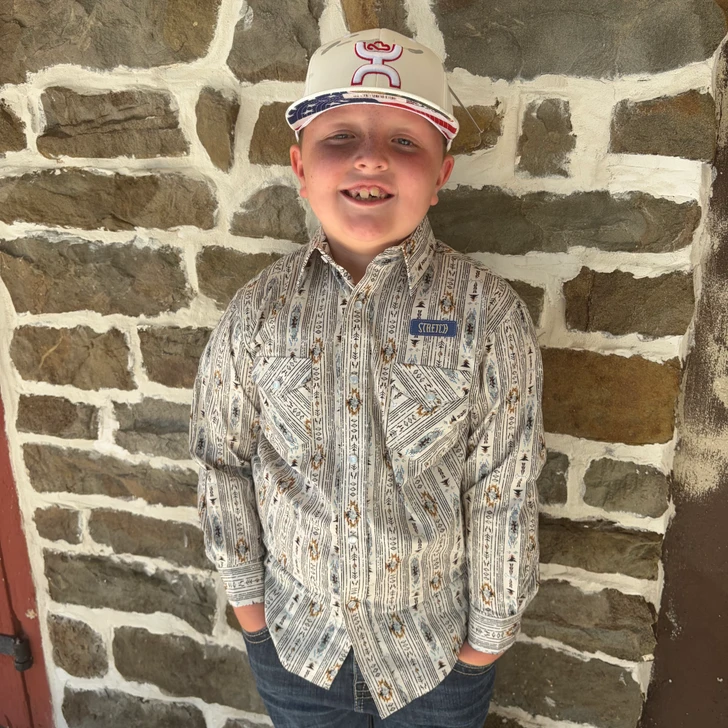 Panhandle Boy's Tan Southwest Print Long Sleeve Snap Shirt RBN2S08243
