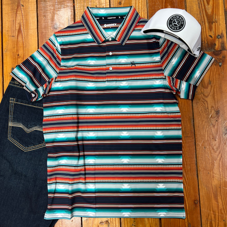 Hooey Men's "The Drive" Blue Striped Aztec Polo