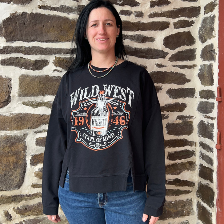 Rock & Roll Ladies Black Whiskey Graphic Pullover BW91T08433