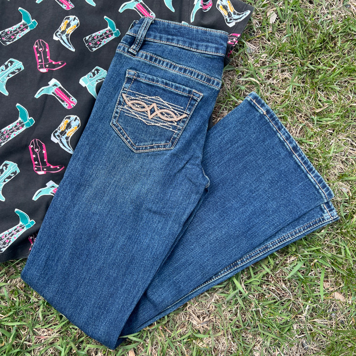 Rock & Roll Girl's Pleather Embroidered Bootcut Jeans BG4MD08616