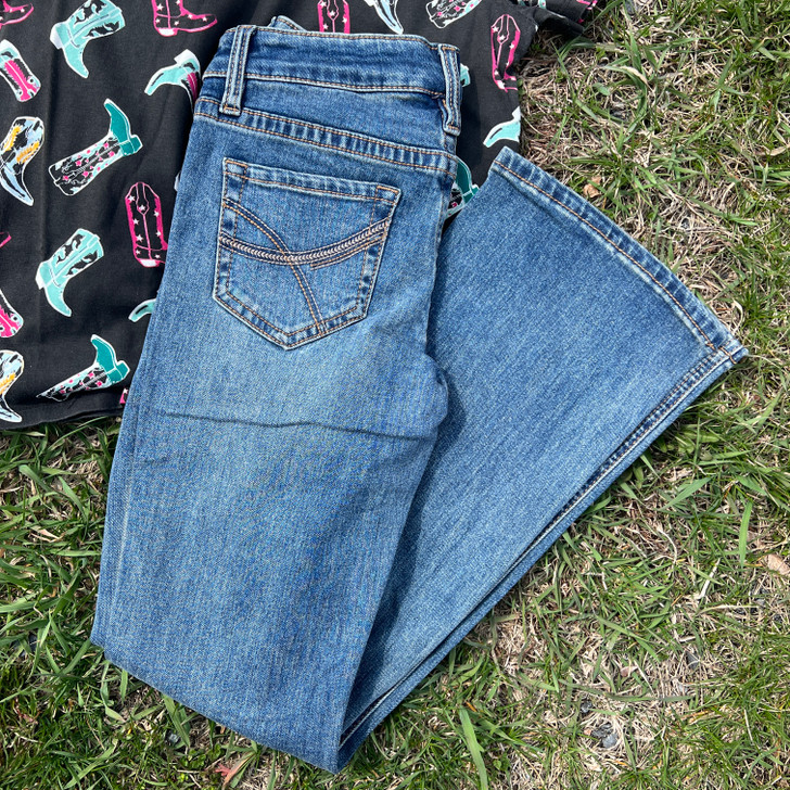 Rock & Roll Girl's Curved Embroidered Medium Wash Bootcut Jeans BG4MD08617