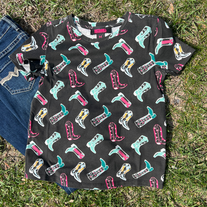 Rock & Roll Girl's Black Boot Print Tee BG21T08552