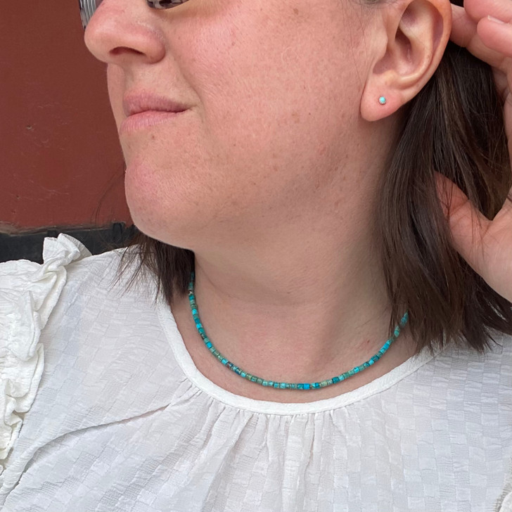 Navajo Handmade Tiny Kingman Turquoise Stud Earrings