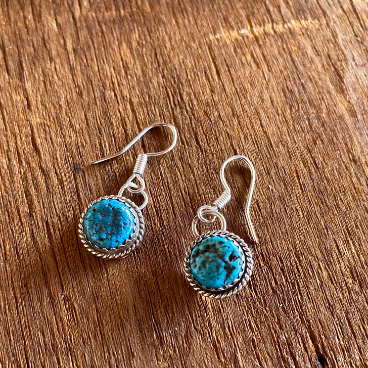 Navajo Handmade Kingman Turquoise Drop Earrings