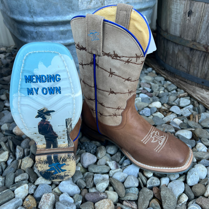 Tin Haul Youth Boy's Razor Sharp Barbed Wire Square Toe Boots 14-119-0102-5083 BR