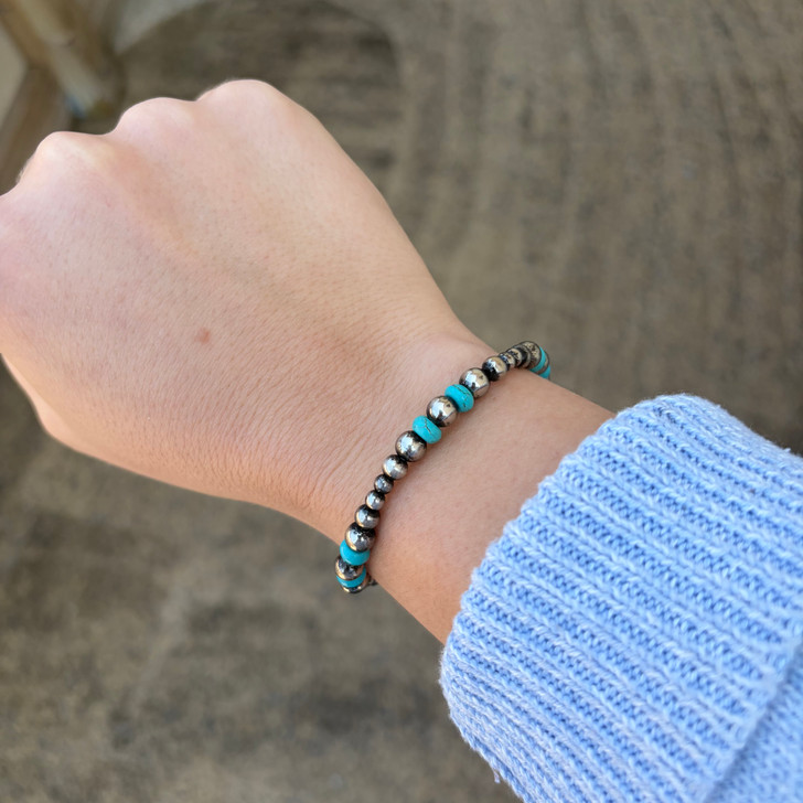 Graduated Faux Navajo & Turquoise Bead Stretch Bracelet BB04160-SBTQ