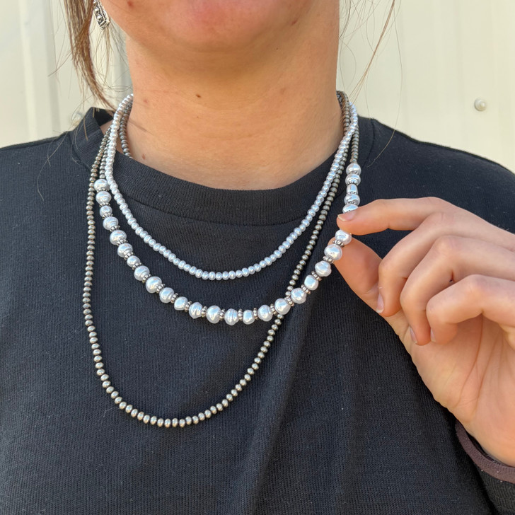 Triple Strand Mixed Faux Navajo & White Pearl Necklace AN5235-SBPL