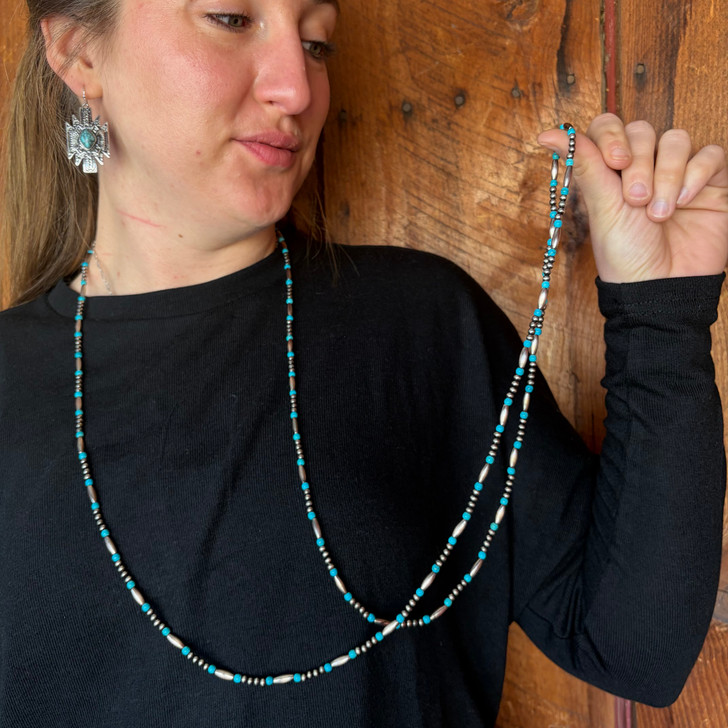 60" Faux Navajo & Turquoise Bead Necklace AN5416-SBTQ