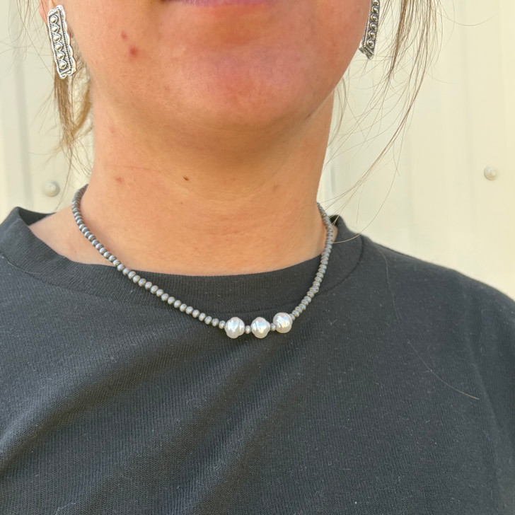 Faux Navajo & Chunky White Pearl Choker AN5259-SBPL