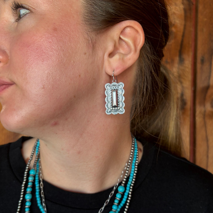 Silver Western Bar Dangle Earrings AE9069-SB