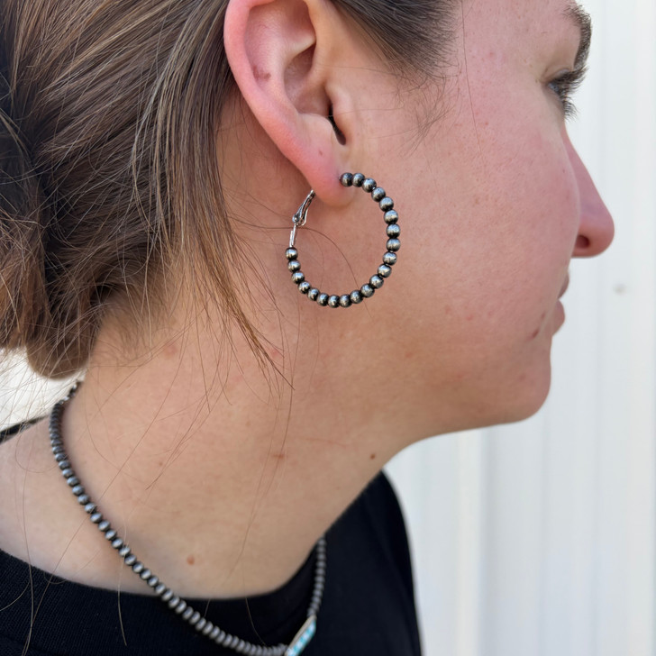 4mm Faux Navajo Pearl Hoop Earrings AE9046-SB