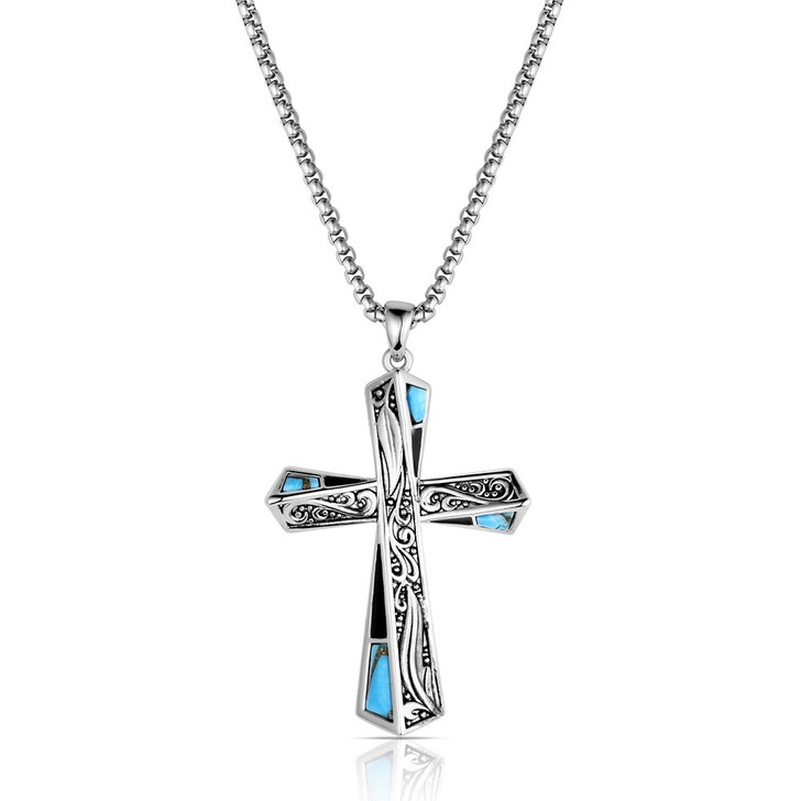 Montana Silversmiths Still Waters Turquoise Cross Necklace NC6517