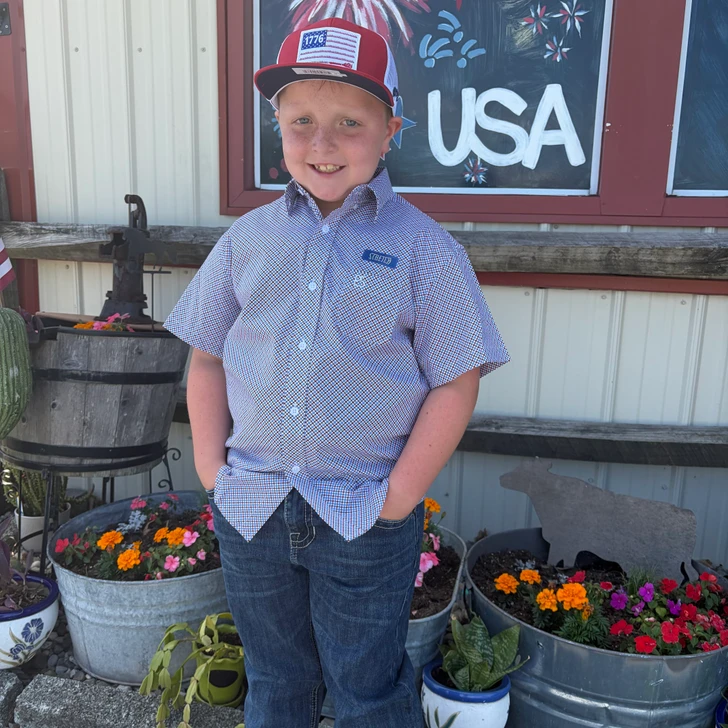 Panhandle Boy’s Red, White & Blue Short Sleeve Button Shirt SBB3S08959