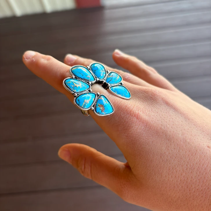 Turquoise Squash Blossom Stretch Ring AR0754-SBTQ
