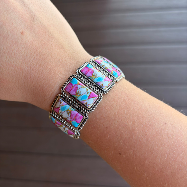 Cotton Candy Rope Border Rectangle Stretch Bracelet BB04182-SBCC