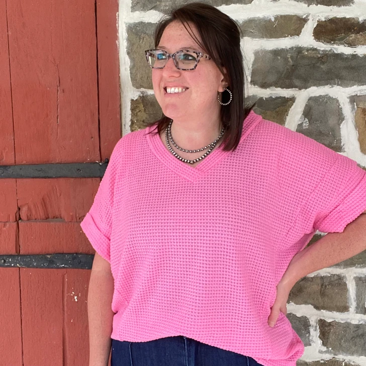 Andree Ladies Pink V Neck Crochet Knit Poncho Top MHS97-P