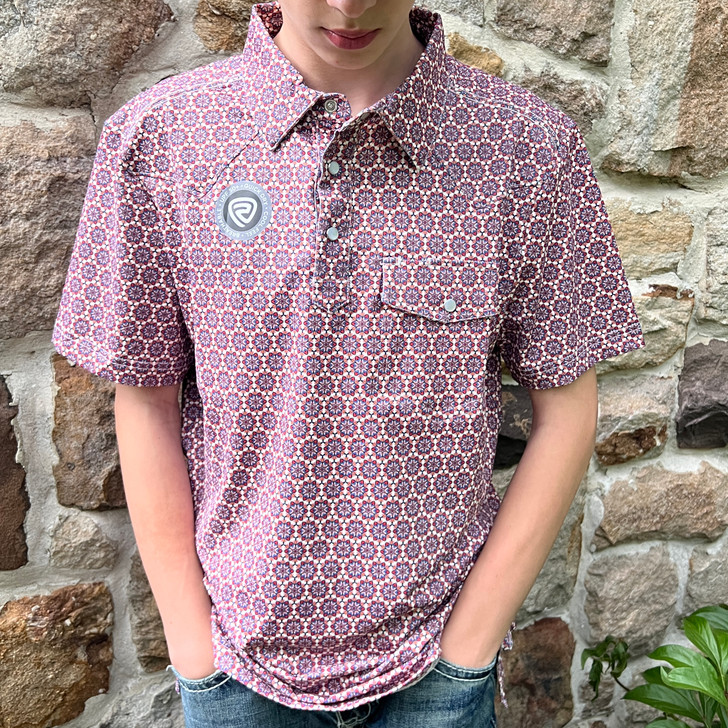 Rock & Roll Men's Medallion Print Western Polo BM51T09055 BX51T09055
