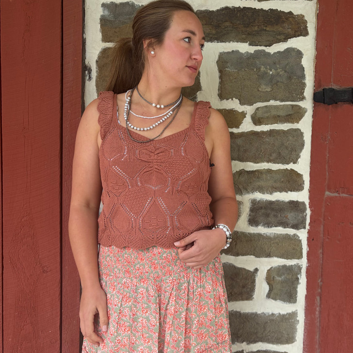 Rock & Roll Ladies Rose Crochet Tank Top BW20T08768-R