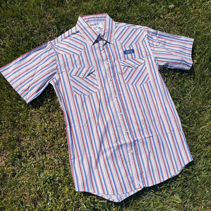 Panhandle Men's Blue Striped Short Sleeve Snap Shirt PMN3S08902