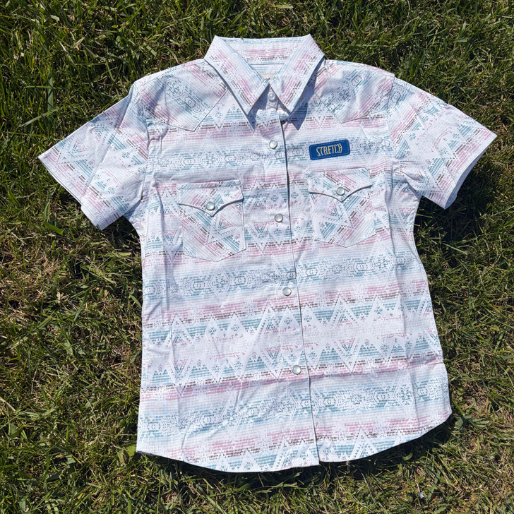 Panhandle Girl's Pink Aztec Print Short Sleeve Snap Shirt RGN3S08949