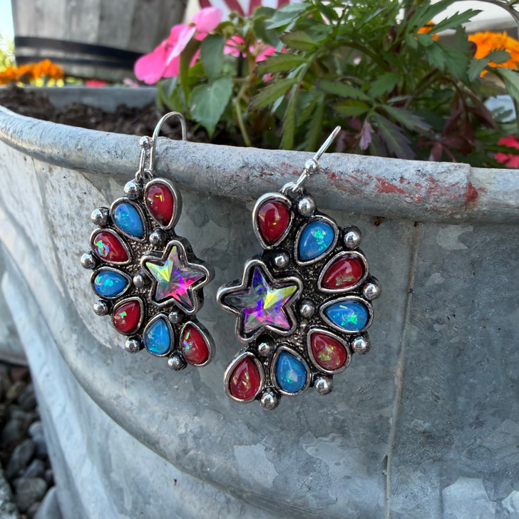 Patriotic Half Concho Dangle Earrings AE8948-SBMT