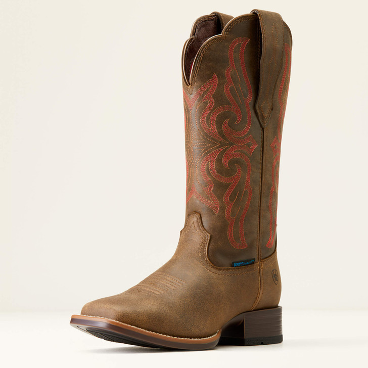 Ariat Women's Primera Waterproof Wide Square Toe Western Boot in Pebble 10046960