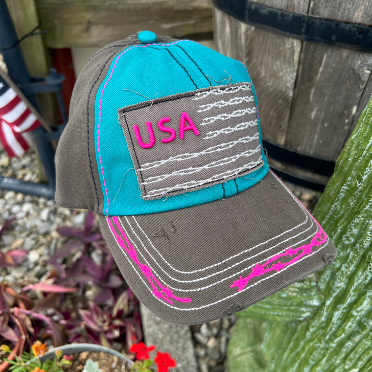 Catchfly Turquoise Flag Ponytail Hat 23204HB2