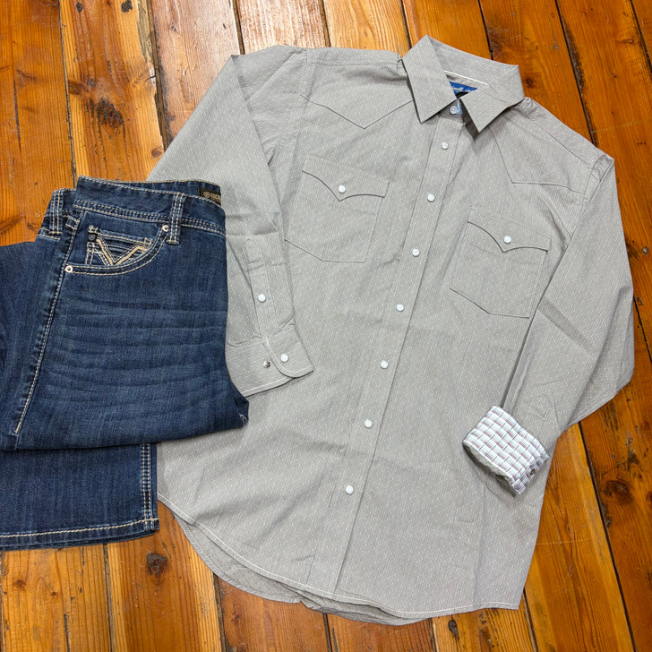 Panhandle Men's Taupe Diamond Stitch Long Sleeve Snap Shirt RMN2S08938