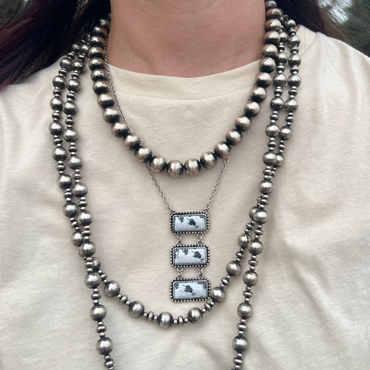 Triple Bar Faux White Buffalo 18" Necklace AN5279-SBWB