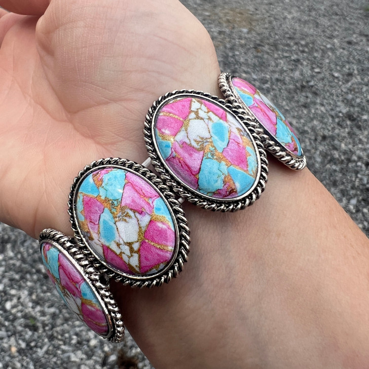 Faux Cotton Candy Oval Stretch Bracelet