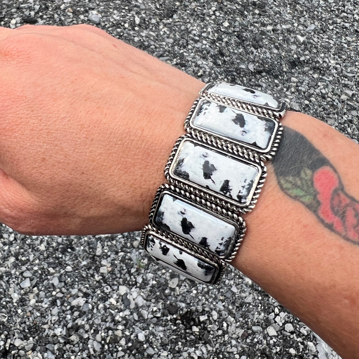 Faux White Buffalo Rectangle Stretch Bracelet