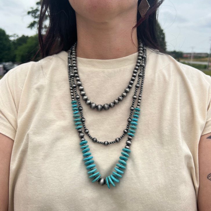Triple Faux Navajo Pearl and Turquoise Necklace Set