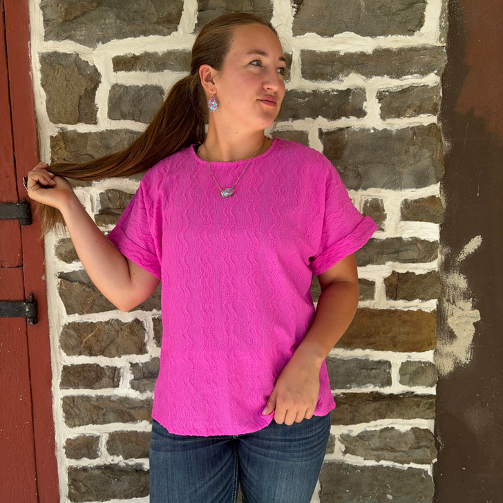 Andree Ladies Hot Magenta Textured Dolman Sleeve Top MHS78-HM