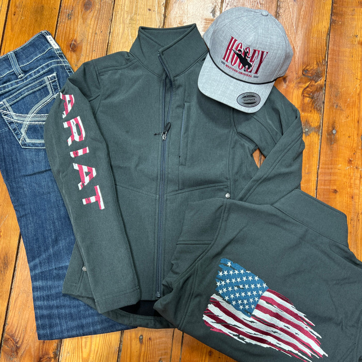 Size XS Ariat Ladies Grey Patriotic Softshell Jacket 10041438