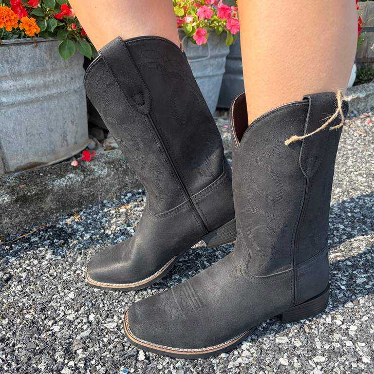 Roper Women's Monterey Black Oiled Suede Square Toe Boot 09-021-0904-3314 BL