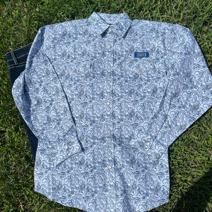 Panhandle Boy's Blue Distressed Paisley Long Sleeve Snap Shirt RBN2S09536