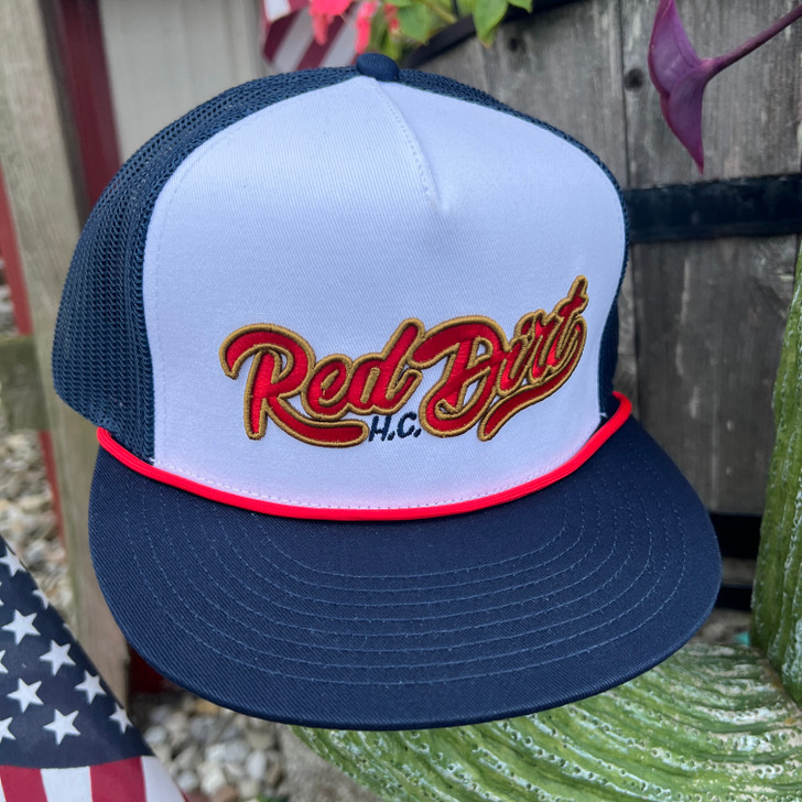 Red Dirt Hat Co. Logo American Grit White and Navy Hat
