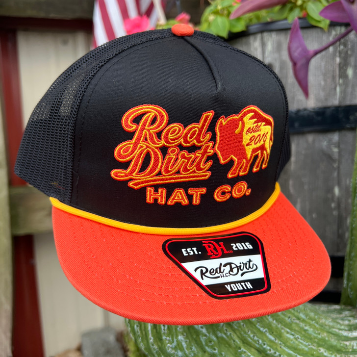 Red Dirt Hat Co. Youth Riz Black and Orange Buffalo Hat