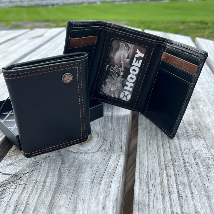Hooey Smooth Black Classic Trifold Wallet